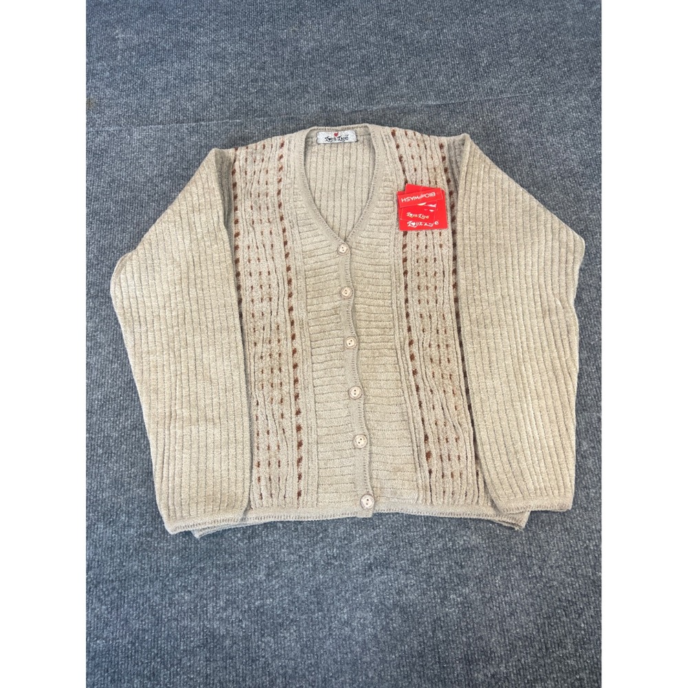 Vintage Inspired Ribbed Knit Cardigan Love Live Button Front Neutral S